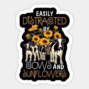 Animal Sunshine Easily Distracted By Sunflowers And Cows Sticker